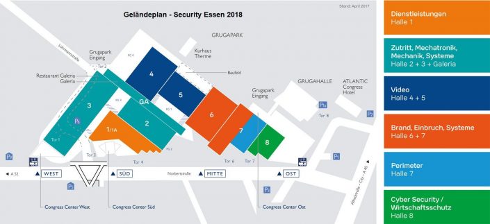 Messe Security Essen 2018 - Geländeplan, Hallenplan, Lageplan, Plan